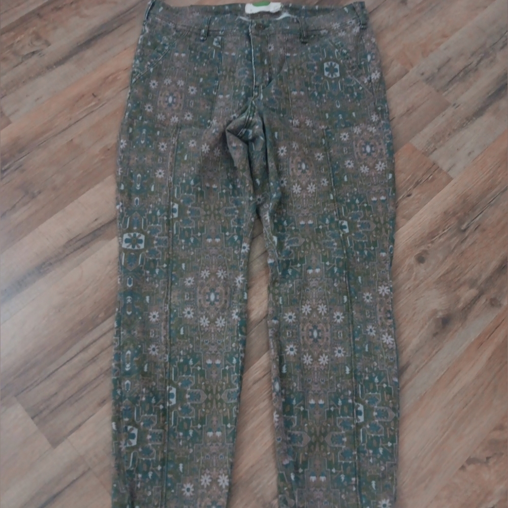 Anthropologie Women's Geometric Green and Brown Chinos